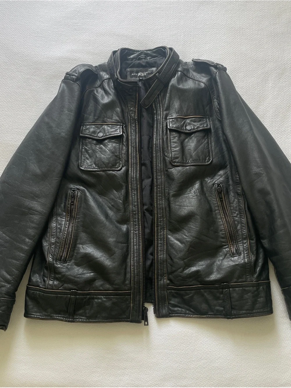 Black Rivet Men's Black Leather Bomber Jacket